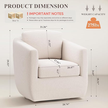 COLAMY 360° Swivel Accent Chair Set of 2 with Pillow, Living Room Armchair No-Sag Foam & Sturdy Metal Base, Fully Assembled Swivel Single Sofa for Bedroom Living Room, Reading Room, Beige