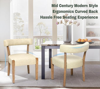 Modern Dining Chairs Set of 8, Faux Leather Upholstered Kitchen & Dining Room Chairs, Mid Century Modern Wooden Dining Chairs Oversized Sturdy Rounded Chairs Curved Back, Beige