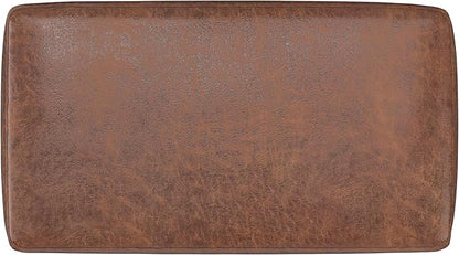 SIMPLIHOME Milltown 27 inch Wide Contemporary Rectangle Footstool Ottoman Bench in Distressed Saddle Brown Vegan Faux Leather, Assembled, for the Living Room and Bedroom