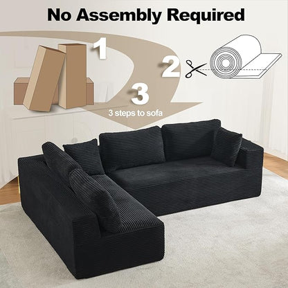 106" Cloud Modular Sectional Sofa Couch,L-Shape Modern Boneless Sectional Couch with Deep Seat,Upholstered Couches for Living Room Bedroom,No Assembly Required,Black