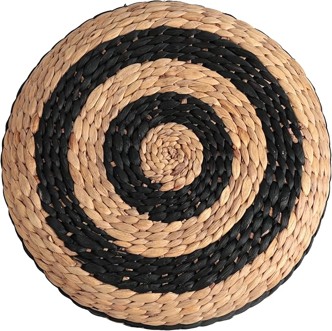 JONATHAN Y TBL2501A Aimee 15.7" Modern Minimalist Alternating Hand-Woven Hyacinth Ottoman for Living Room, Bedroom, Entryway, Foyer, Natural Seagrass Foot Stool, Handwoven Footrest, Natural/Black