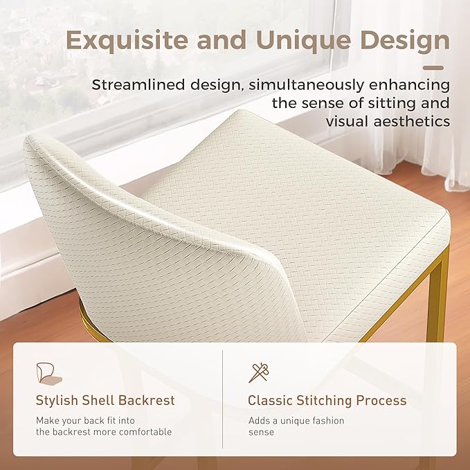 MAISON ARTS Off White 24 Inch Bar Stool with Back for Kitchen Counter, Metal Frame, Faux Leather Seat, Stain & Scratch Resistant, Easy Assemble, Max Load 330 lbs