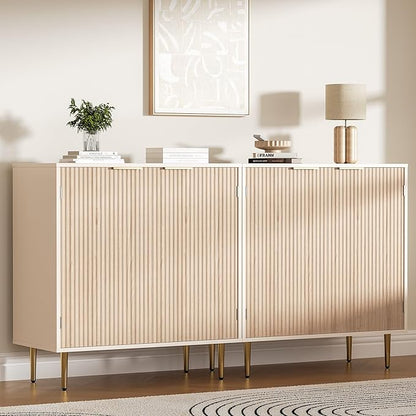 Buffet Sideboard Cabinet with 2 Doors, Kitchen Cabinet with Golden Handles & Legs, Modern Accent Storage Cabinet with Adjustable Shelf, Coffee Bar for Kitchen, Living Room, Oak
