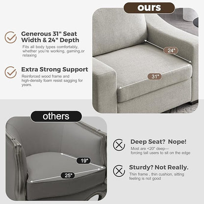 ABCASA 47" W Oversized Accent Chair, Comfy Upholstered Sofa Chair with Large Seat and Wide Armrest, Pet-Friendly Modern Lounge Armchair for Living Room/Apartment/Bedroom, Premium Linen, Oatmeal
