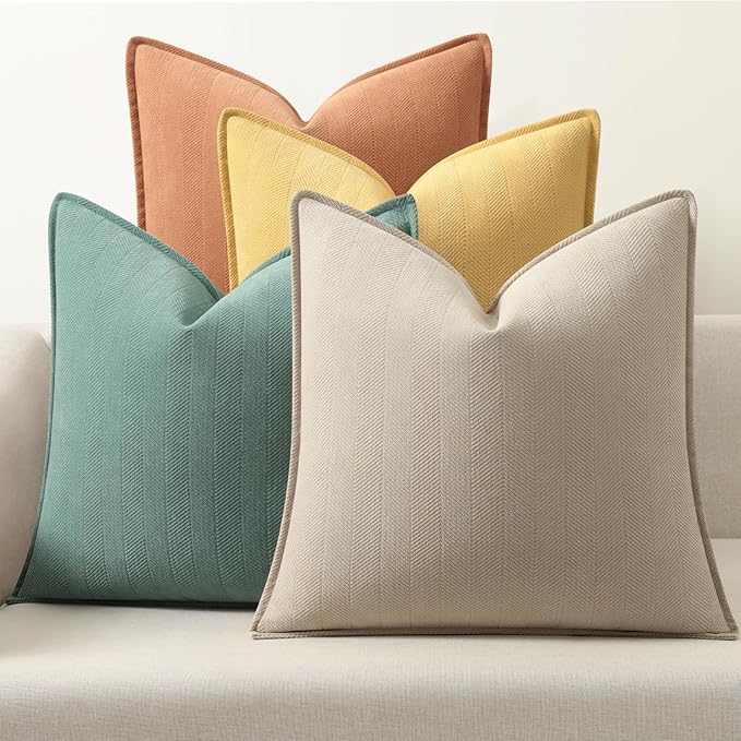 ZWJD Throw Pillow Covers 18x18 Set of 4 Chenille Pillow Covers with Elegant Design Soft and Luxurious Decorative Throw Pillows for Couch, Bed, and Home Decor