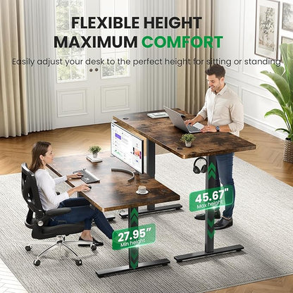 SIAGO Electric Standing Desk Adjustable - 63x30 Inch Sit Stand Desk with 1 Inch Thick Tabletop, Double Beam Frame, 3 Memory Height Adjustment, Cable Management for Home Office