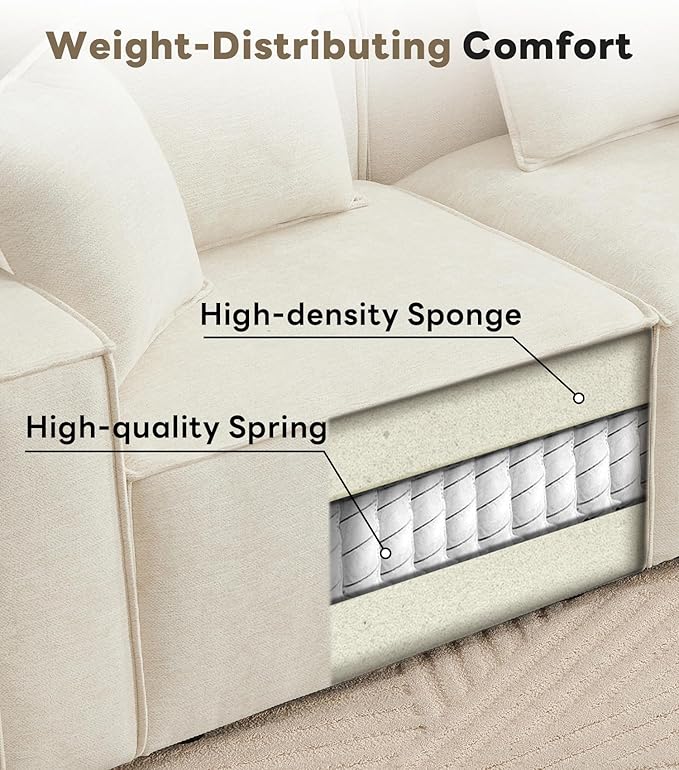 WILLOVE Modular Sectional Sofa Set, Chenille Cloud Couch with Wide Armrests & 8 Pillows, Deep Seat Couches for Living Room, 6-Seater Beige