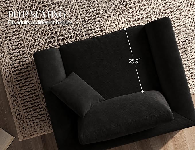 48.6" Single Sofa, Small Boneless Couches for Living Room, Cloud Couch for Bedroom, Office, Black