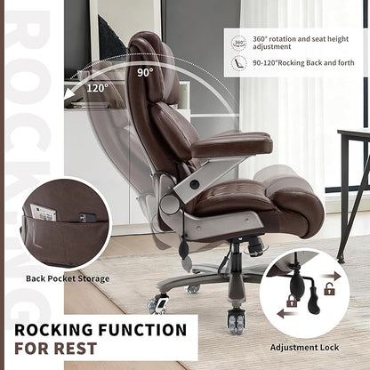 Big and Tall Office Chair 700lbs- Large High Back Executive Computer Desk Chair with 3D Flip-Up Arms, Adjustable Lumbar Support, Extra Wide Plus Size Seat, Heavy Duty Metal Base & Quiet Rubber Wheels
