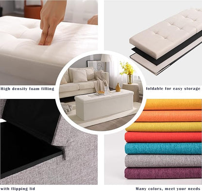 CUYOCA Storage Ottoman Bench Foldable Seat Footrest Shoe Bench End of Bed Storage with Flipping Lid, 75L Storage Space, 30 inches Velvet Cream