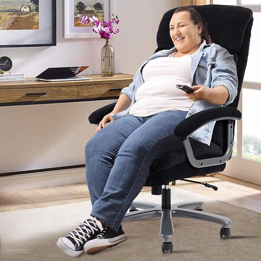 CLATINA Big and Tall Executive Office Chair, Extra Wide Seat, 800 LBS Capacity Heavy Duty Ergonomic Cloth Desk Chair with Wheels and Padded Armrests, High Back Fabric Computer Task Chair, Black