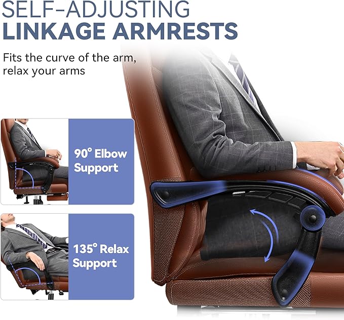 Big and Tall Executive Leather Reclining Office Chair with Footrest and Lumbar Support
