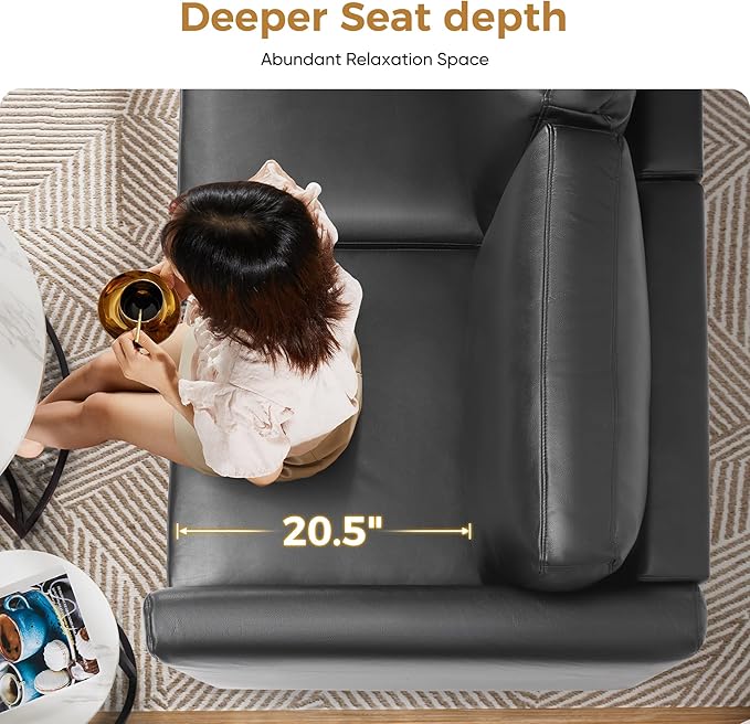 ABCASA Faux Leather Accent Chair with Ottoman,Upholstered Armchair with Storage,Extra-Deep-Seated Modular Single Sofa,Reading Chair with Footrest for Living Room Lounge Chair Black