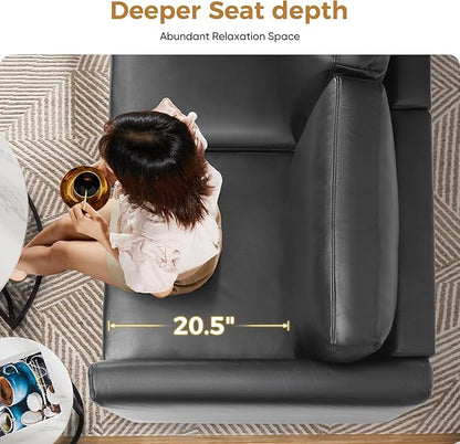 ABCASA Faux Leather Accent Chair with Ottoman,Upholstered Armchair with Storage,Extra-Deep-Seated Modular Single Sofa,Reading Chair with Footrest for Living Room Lounge Chair Black