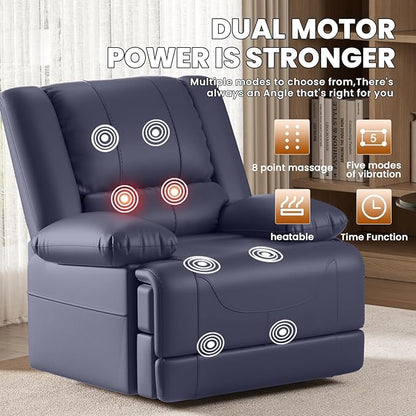Large Dual Motor Power Lift Recliner Chair with Massage and Heat for Elderly People, Infinite Position,USB Ports and Remote Control,Breathable Leather (Blue)
