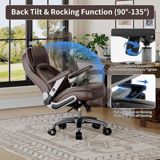 Big and Tall Office Chair, 600lbs Heavy Duty Desk Chair with 5D Arms, Adjustable Lumbar Support & Height, Tilt Function, PU Leather High Back Ergonomic Executive Computer Chair with 3'' Silent Casters