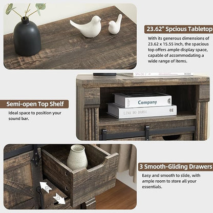 Bathroom Floor Cabinet, Farmhouse Storage Cabinet with Sliding Barn Door, Small Storage Cabinet with Drawer for Bathroom, Kitchen, Living Room, Rustic Style Cabinet (Dark Rustic Oak)
