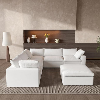 Cloud Couch Modular Sectional Sofa with Storage Ottomans,160.6" Down Filled 6 Seater Convertible Sectional Sofas,V Shaped White Couch for Living Room,Covers Washable&Replaceable