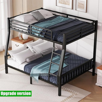 Higher Quality & Stronger Metal Full XL Over Queen Bunk Bed, Thickened Heavy Duty More Stable Safer Black Steel Bunkbed Bunk Queen Bed (Easier to Assemble) (Full XL Over Queen)
