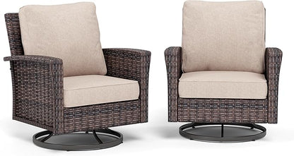 Patio Wicker Swivel Chairs Set of 2, Outdoor High Back Chairs with 5.5" Waterproof Cushions, Outdoor Furniture Set for Deck Porch and Yard, Peacock Blue
