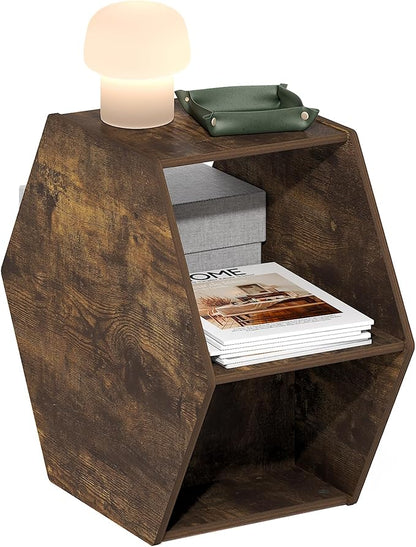 Furinno Simple Design Coffee Table, Hexagon Modern Coffee Table with Open Shelf, Vertical or Horizontal Side Table, for Living Room, Bedroom, Home Office, Amber Pine