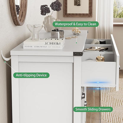 Dresser for Bedroom with 9 Drawers, 59" Wide Modern Chest of Drawers with Deep Drawers & Mental Handle, Wood Dresser TV Stand, Wooden Closet Storage Organizer for Living Room, Hallway, Entryway, White