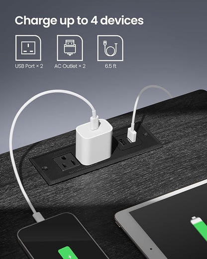 VASAGLE LED Nightstand with Charging Station, Adjustable Light Colors, 2 AC Outlets, 2 USB Ports, Bedside Table, Side Table with Drawer, Modern, 13.8 x 15.7 x 21.7 Inches, Ebony Black ULET618T21V1
