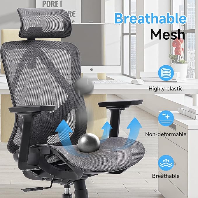 Ergonomic Office Chair with Lumbar Support, 3D Adjustable Armrest, Mesh Home Office Desk Chairs, Swivel Computer Chair, High Back Reclining Executive Office Chair,400lbs Capacity (Black/Grey)