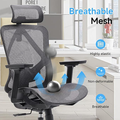 Ergonomic Office Chair with Lumbar Support, 3D Adjustable Armrest, Mesh Home Office Desk Chairs, Swivel Computer Chair, High Back Reclining Executive Office Chair,400lbs Capacity (Black/Grey)