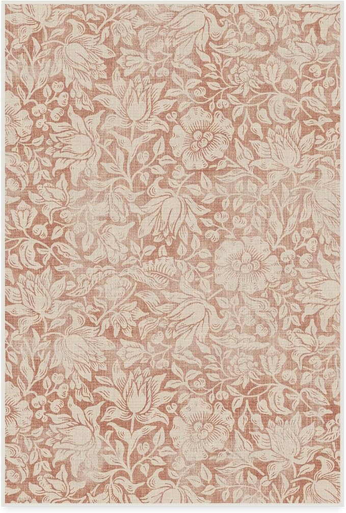 RUGGABLE x Morris & Co Washable Area Rug – Mallow Rust Red 4x6, Stain-Resistant, Non-Slip – Medium Machine Washable Rugs for Living Room, Bedroom, Hallway, Entryway & Office–with Cushioned Pad