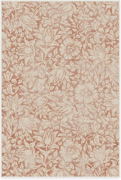 RUGGABLE x Morris & Co Washable Area Rug – Mallow Rust Red 4x6, Stain-Resistant, Non-Slip – Medium Machine Washable Rugs for Living Room, Bedroom, Hallway, Entryway & Office–with Cushioned Pad