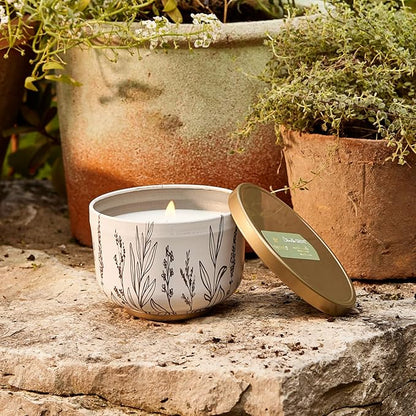 Thymes Scented Candles for Women & Men – Tin with Lid – Luxury Home Decor – Citronella Candles with Notes of Olive Leaf, Lemongrass, & Gardenia – Outdoor Decor (Citronella Grove, 6.5 oz)