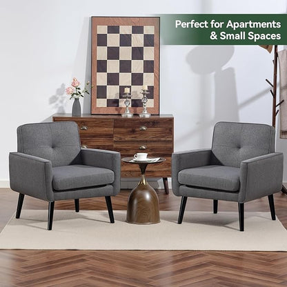 Accent Chair Set of 2, Fabric Modern Chair with Wooden Frame, Cozy Armchair Reading Chair with Comfy Back for Apartment, Living Room, Bedroom, Waiting Room, Small Space, Corner, Grey
