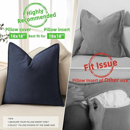 ZWJD Navy Pillow Covers 18x18 Set of 2 Chenille Throw Pillow Covers with Elegant Design Soft and Luxurious Decorative Throw Pillows for Couch, Bed, and Home Decor