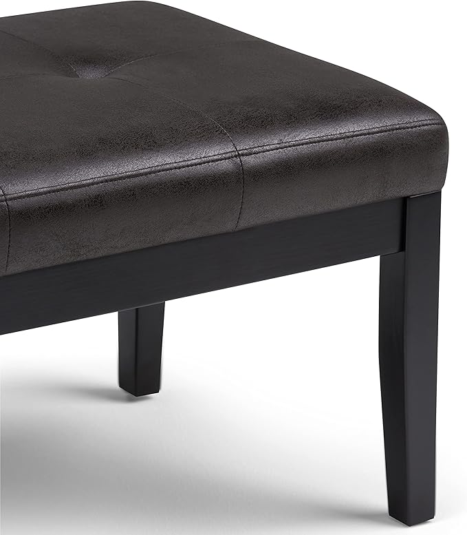 SIMPLIHOME Lacey 41 inch Wide Contemporary Rectangle Tufted Ottoman Bench in Distressed Black Vegan Faux Leather, Assembled, For the Living Room and Bedroom