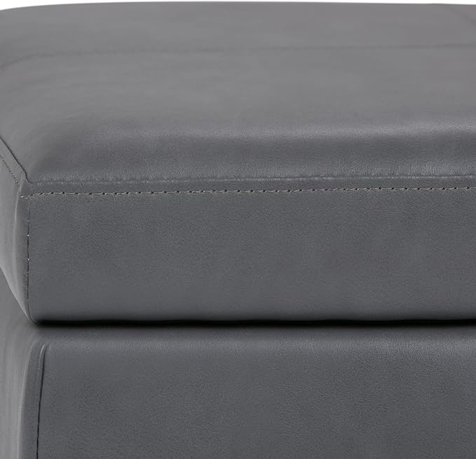 SIMPLIHOME Kingsley 48 inch Wide Transitional Rectangle Large Storage Ottoman in Stone Grey Vegan Faux Leather, Assembled, For the Living Room, Entryway and Family Room