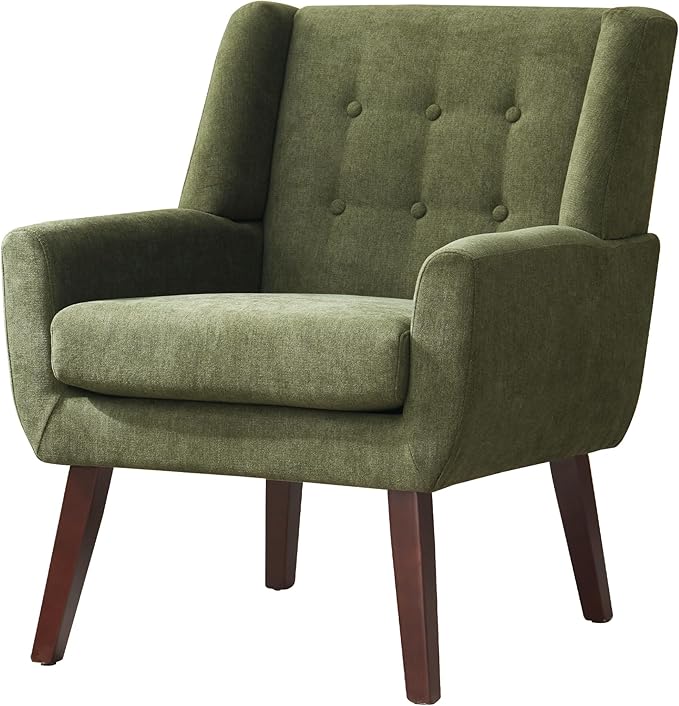 HUIMO Accent Chair, Upholstered Button Tufted Armchair, Linen Fabric Sofa Chairs for Bedroom, Living Room, Mid-Century Modern Comfy Reading Chair (4, Green)