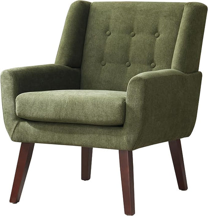 HUIMO Accent Chair, Upholstered Button Tufted Armchair, Linen Fabric Sofa Chairs for Bedroom, Living Room, Mid-Century Modern Comfy Reading Chair (4, Green)