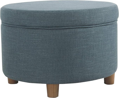 Homepop Home Decor | Upholstered Round Storage Ottoman | Ottoman with Storage for Living Room & Bedroom (Light Teal Linen)