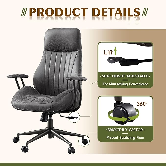 High Back Office Chair,Modern Swivel Office Chair,Black Suede Fabric Gaming Chair,Height Adjustable Home Office Desk Chair with Lumbar Support