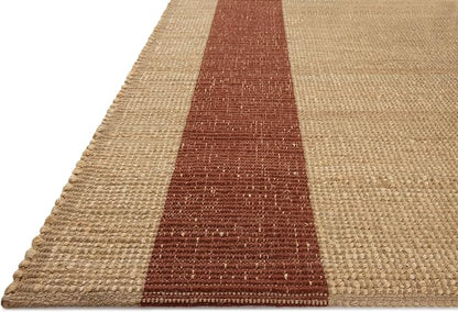 Loloi Leanne Ford Weatherstaff Collection WTS-02 Natural/Brick 2'-6" x 9'-9" Runner Rug Jute, Striped, Neutral, Hallway, Kitchen, Mudroom, and Bathroom