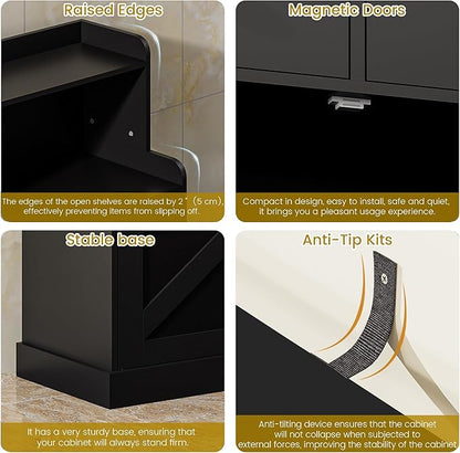 Storage Cabinet with Doors and Shelves, Bathroom Cabinet with 2 Drawers, Farmhouse Black Storage Cabinet, Kitchen Cabinet Cupboard for Living Room, Kitchen, Entryway, Home Office