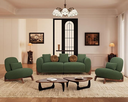 Morden Fort Modern Cloud Couch - 3 Seater Sherpa Boucle Sofa with Wood Legs, Ultra-Thick High Resilience Cushion with 3 Matching Pillows Upholstered Comfy Couch Sofa for Living Room - Forest Green