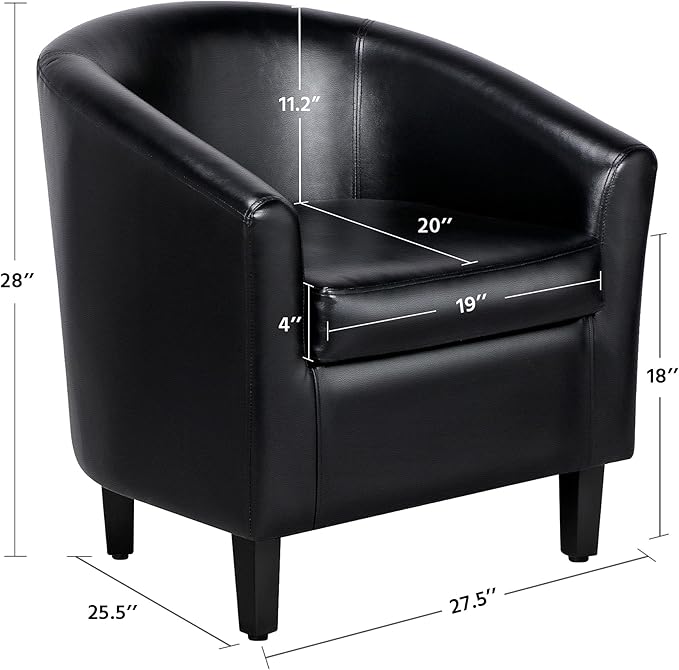 Yaheetech Barrel Chair, Faux Leather Accent Chair, Leather Armchair Club Chair with Soft Padded and Sturdy Legs for Living Room/Bedroom/Study/Waiting Room, Black