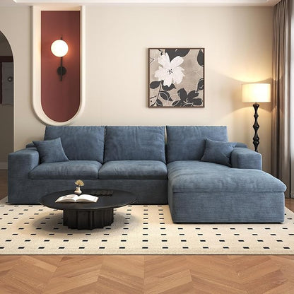 107'' L-Shaped Modern Modular Sectional Cloud Couch, 4-Seat Chenille Deep-Seat Sofa with Pillow for Living Room, Bedroom, Apartment, Ocean Blue