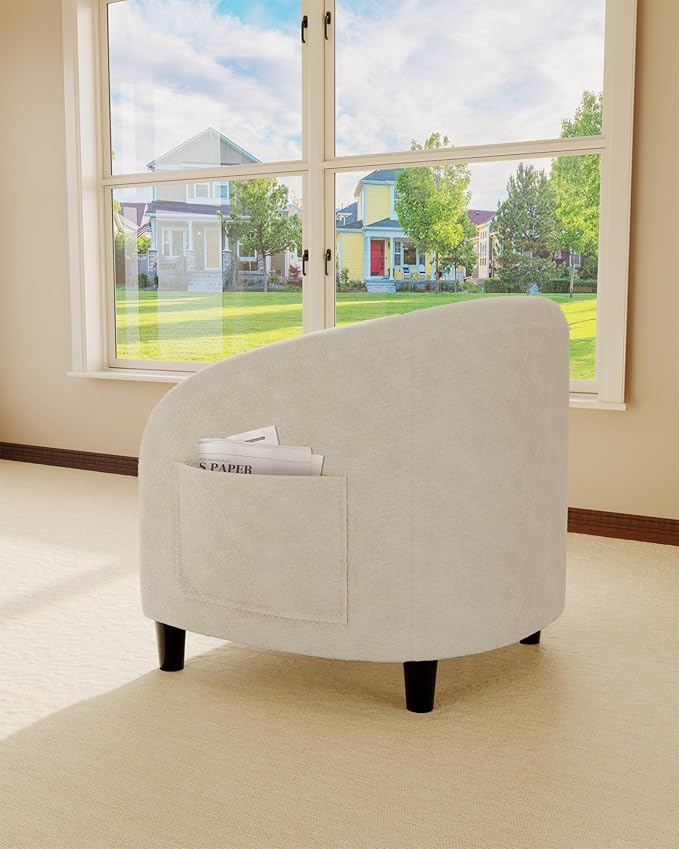 GarveeHome Accent Chair Living Room Chairs Boucle Barrel Chairs Round Armchairs for Bedroom Waiting Room Office Reception Chairs(Beige)