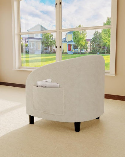 GarveeHome Accent Chair Living Room Chairs Boucle Barrel Chairs Round Armchairs for Bedroom Waiting Room Office Reception Chairs(Beige)