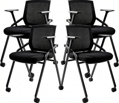 4 Pack Stackable Conference Room Chairs with Paddle Folding Office Chair Foldable Desk Chair Mesh Back and Arms for Conference Meeting Guest Reception Home Office Training Room Chair Black