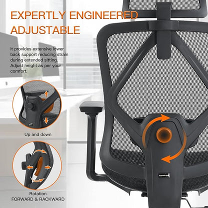 Ergonomic Office Chair with Lumbar Support, 3D Adjustable Armrest, Mesh Home Office Desk Chairs, Swivel Computer Chair, High Back Reclining Executive Office Chair,400lbs Capacity (Black)