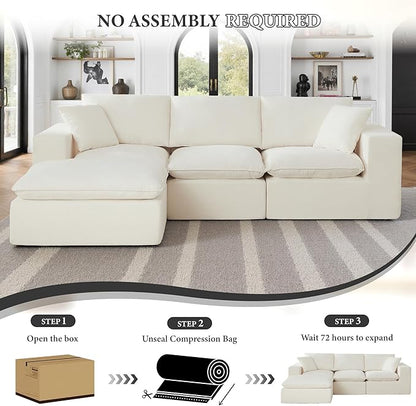 108" Sectional Couches for Living Room Boneless Couch Upholstered Cloud Couch Sectional Modular Sectional Sofa with L Shaped (Chenille-White, 3 Seat+1 Ottoman)